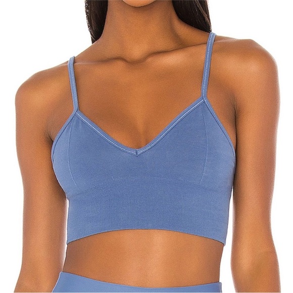 ALO Yoga Blue Delight Longline Bralette Bra V Neck Adjust Size Small Blue Jean - Picture 1 of 8
